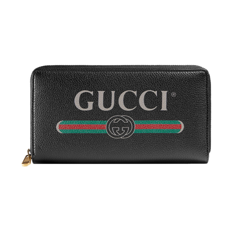 Gucci 古驰 女士黑色标识印花全拉链式钱包 496317-0gcat-8163 In Black