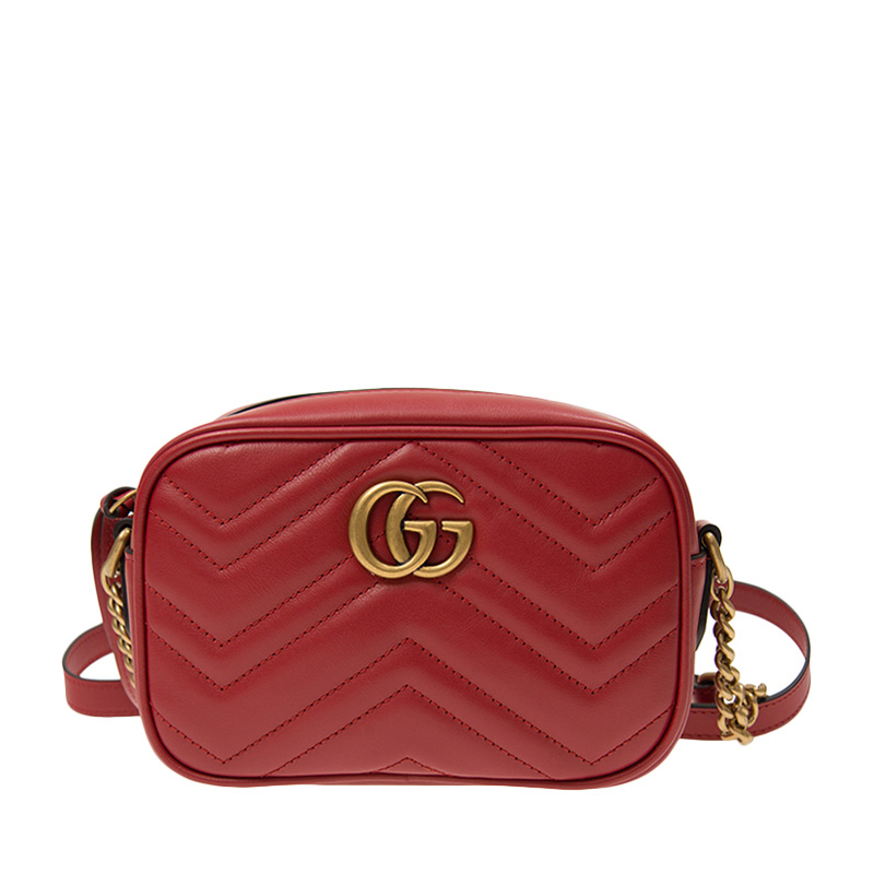 Gucci 古驰 女士红色gg Marmont系列小号绗缝肩背包 447632-dtd1t-6433 In Brown