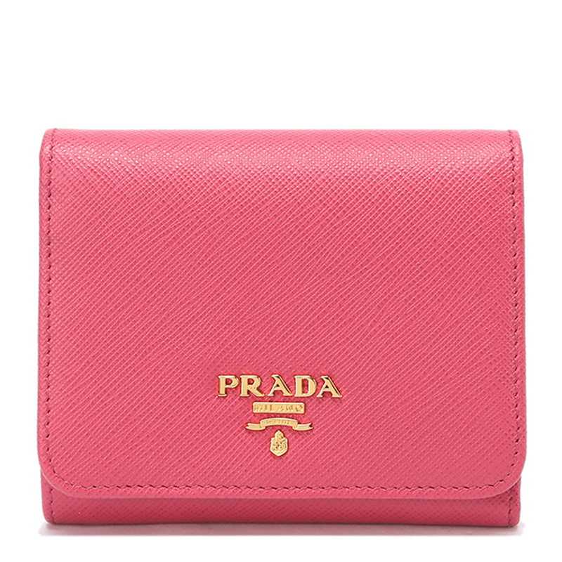 Prada 普拉达 女士粉色牛皮压纹摁扣零钱包 1mh176-qwa-f0505